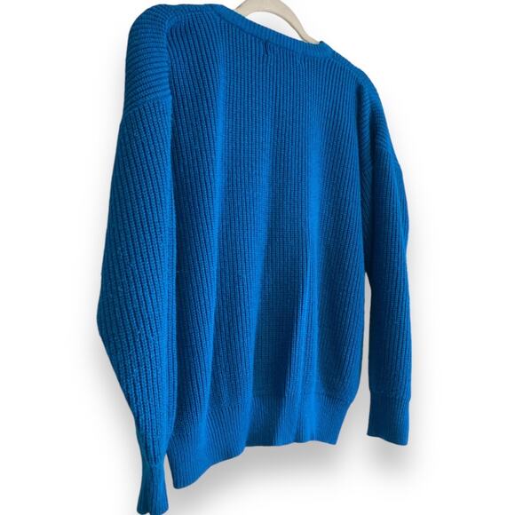 Womens Vintage 80s J&L Sports Cerulean Blue Low V Neck Cable Knit Sweater Size M - Picture 15 of 16